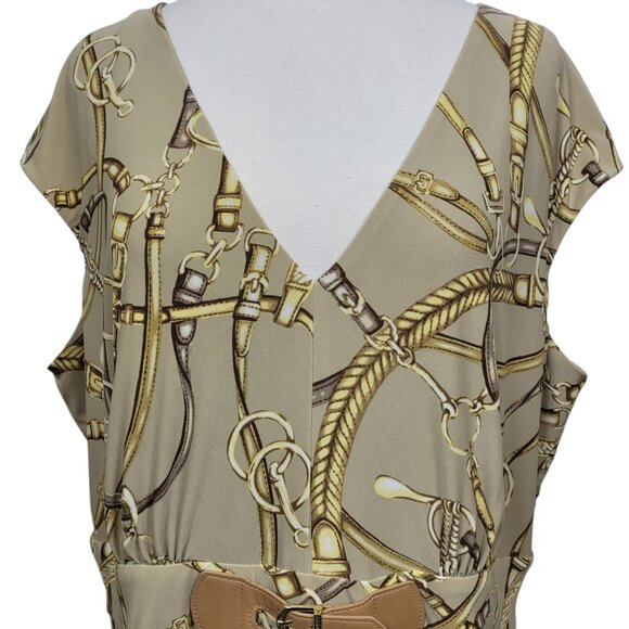 Lauren Ralph Lauren Chain Link Print Maxi Dress Size 18 Belted V-Neck Chic - Picture 2 of 13